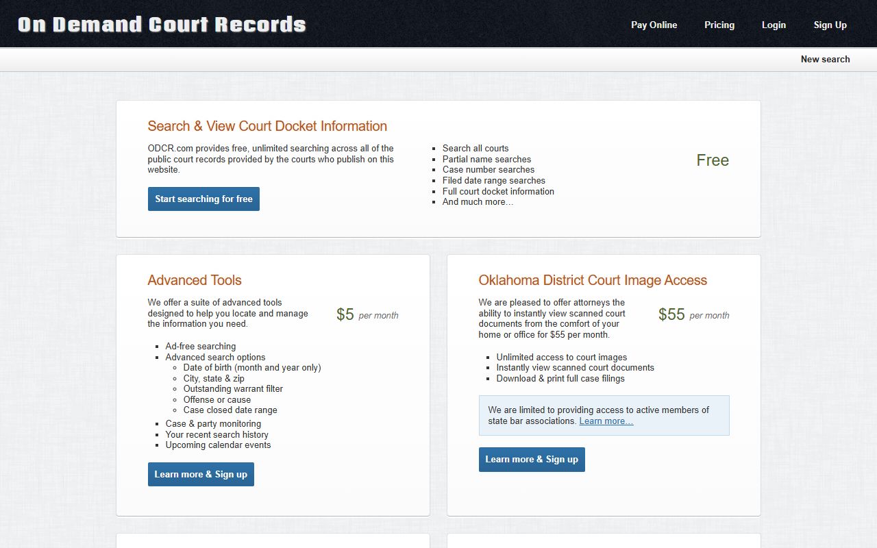 Cimarron County court dockets ODCR search features and pricing