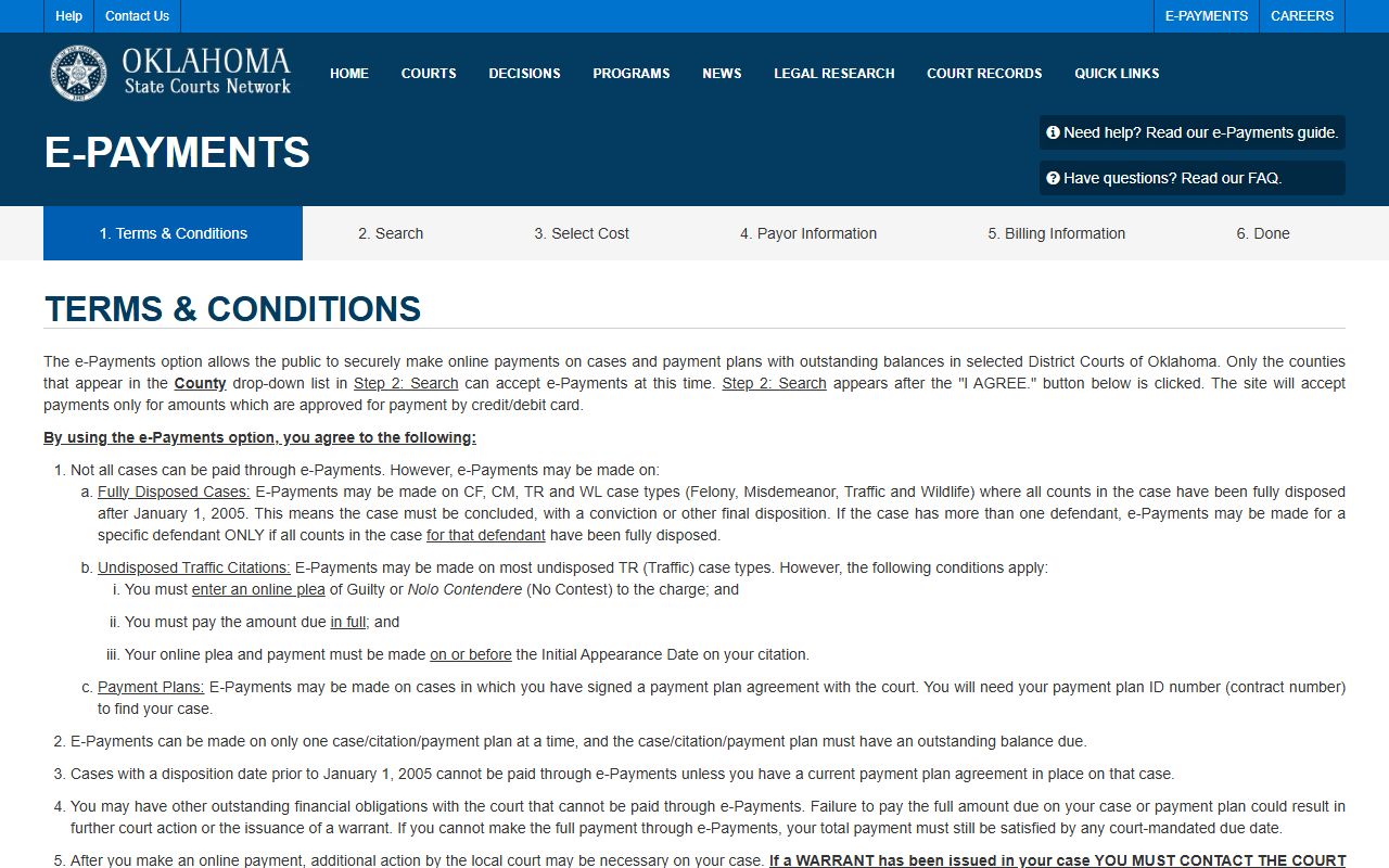 Cimarron County court records OSCN e-payment terms