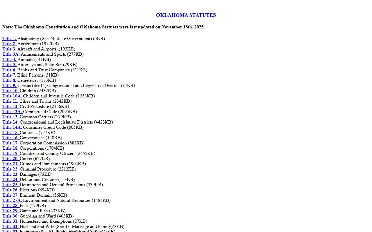 Cimarron County court records statute references in the Oklahoma Statutes index