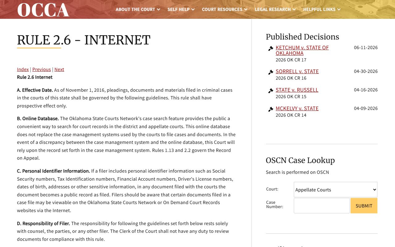 Cimarron County court records rule that online search is not the official record