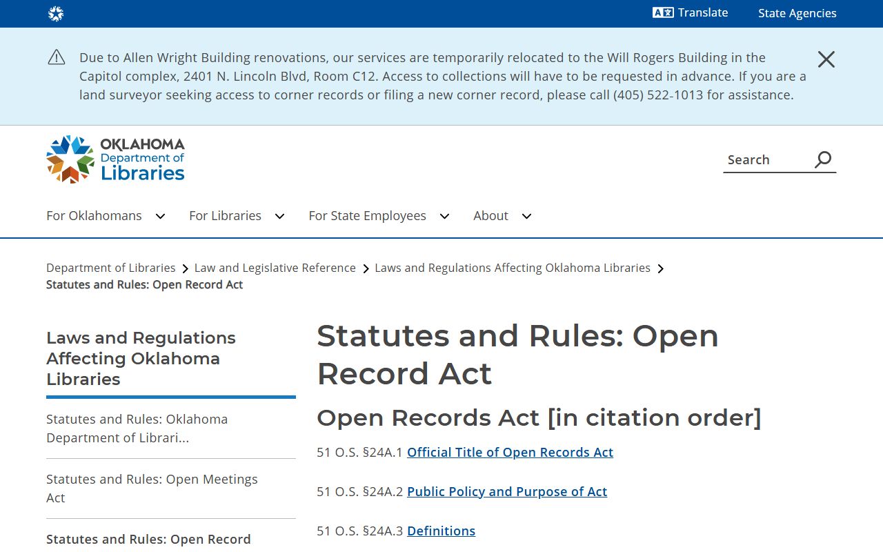 Cimarron County court records and the Oklahoma Open Records Act index