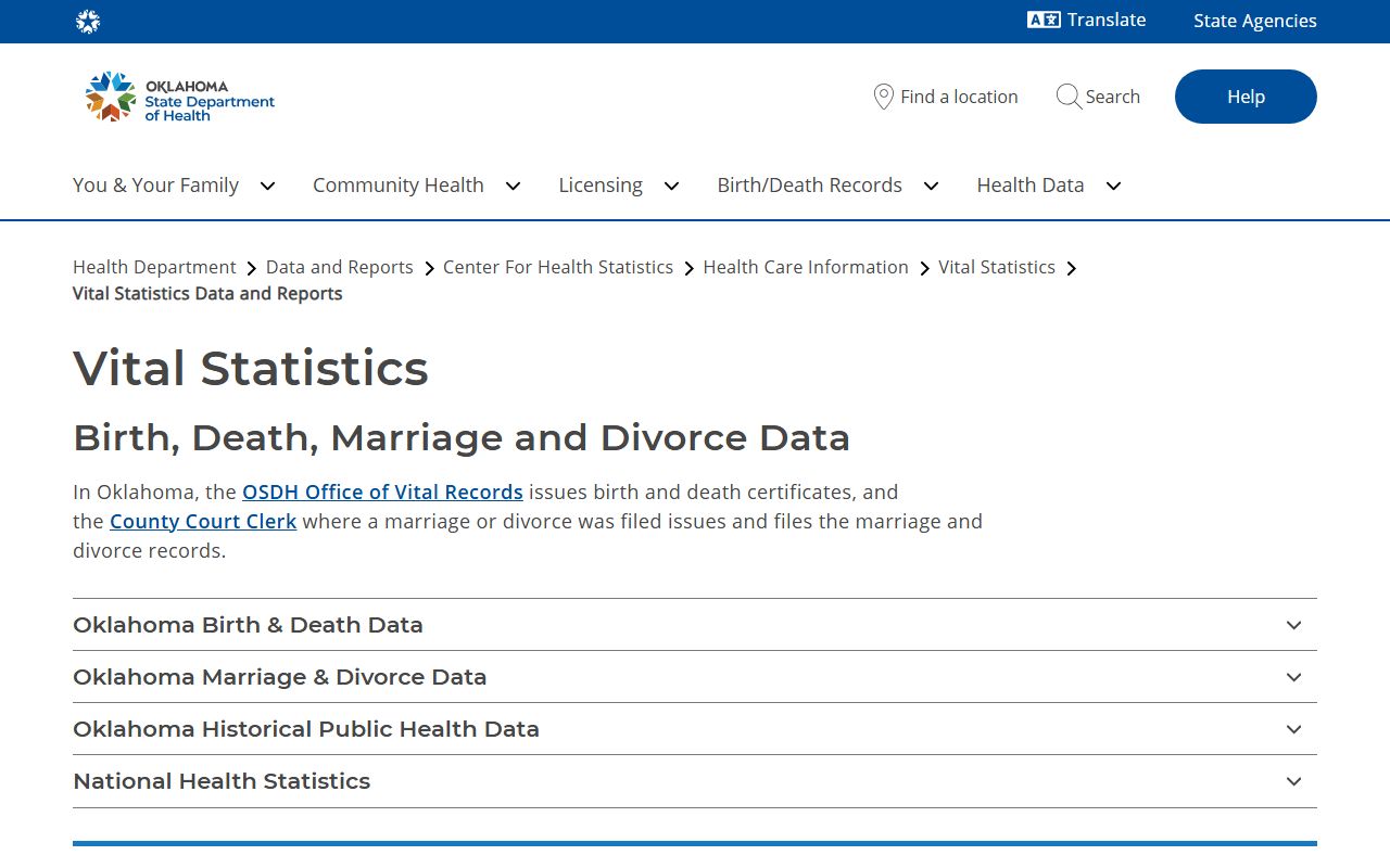 Cimarron County marriage and divorce context from the Oklahoma vital statistics data and reports page
