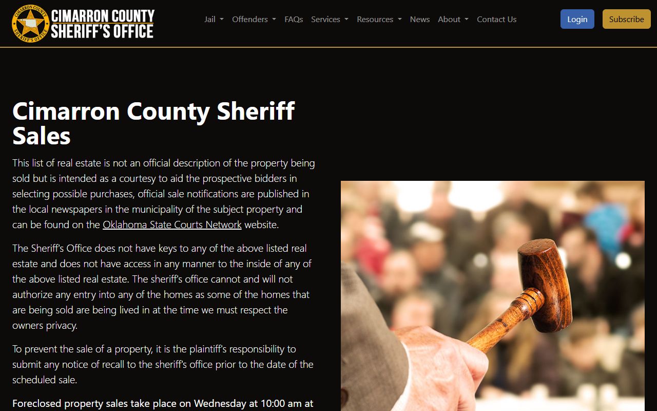 Cimarron County sheriff sales page tied to court judgment and warrant records